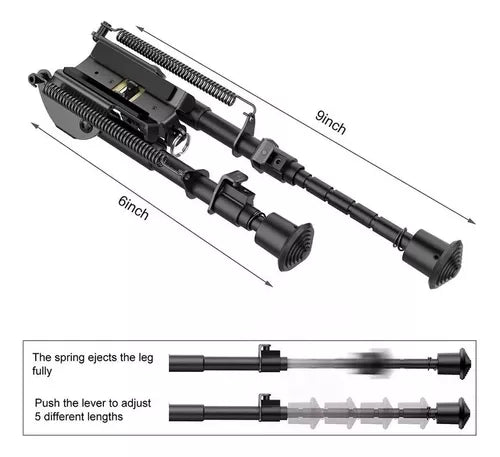 Bipé Metal Retrátil Tático Com Adaptador De Trilho Ajustavel