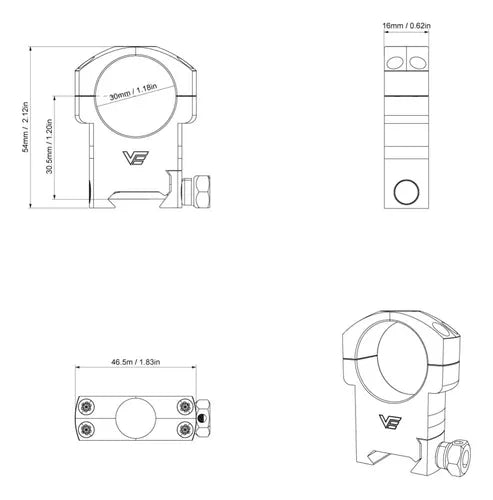 Mount Suporte Para Luneta Tubo 30mm Trilho 20mm Vector Médio